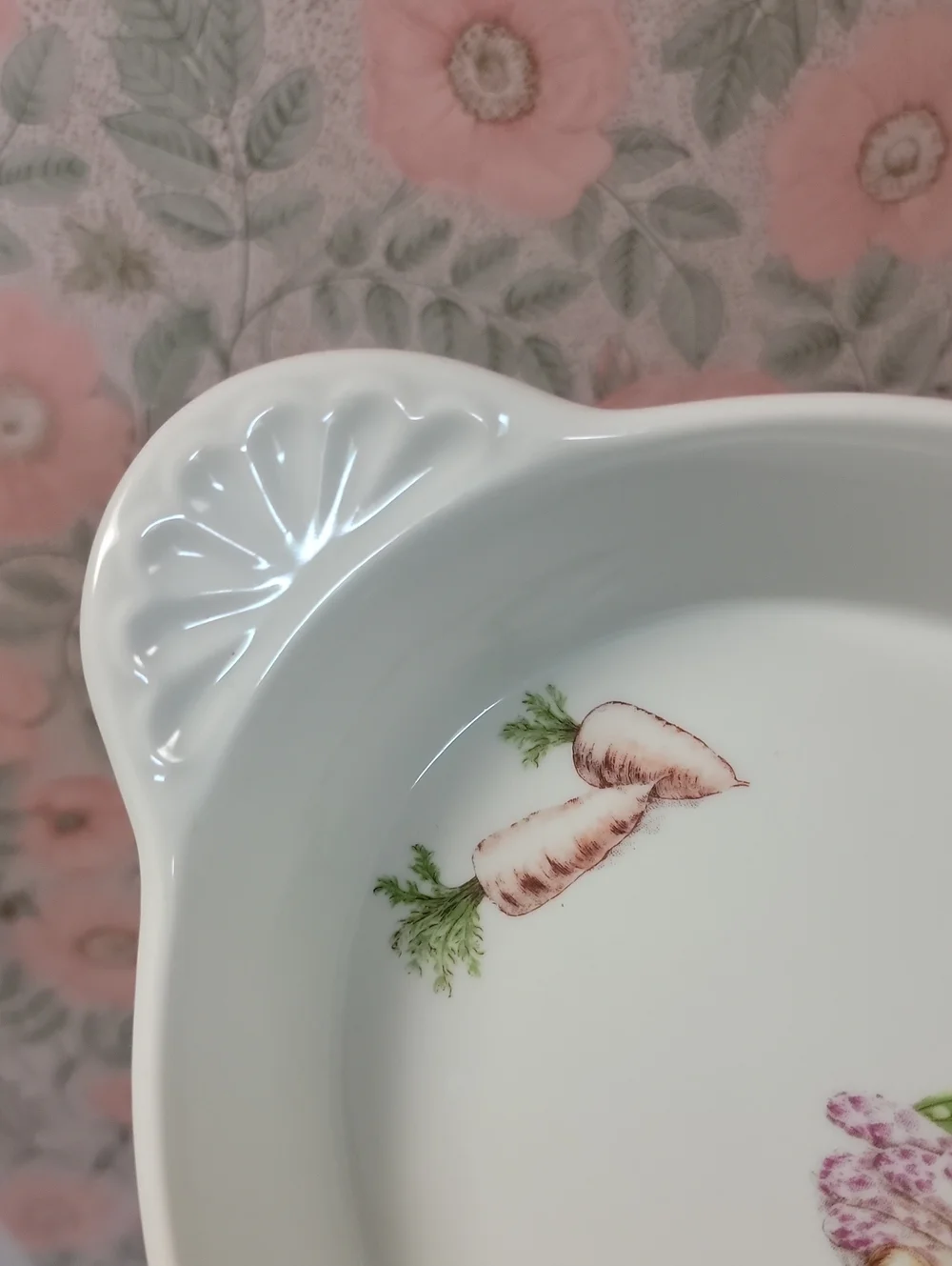 Vintage Porcelain A Feu France Casserole Bakeware Vegetable Pattern